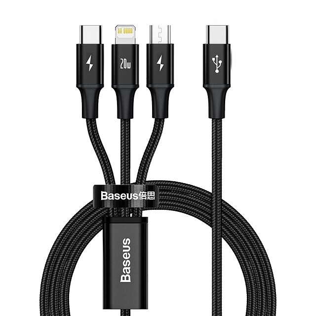  BASEUS Mikro USB Lightning USB C Kabel 3 u 1 U obliku pletenice Velika brzina 5 A 1.5M (5ft) Najlon Za Xiaomi Huawei OnePlus Privjesak za mobitel