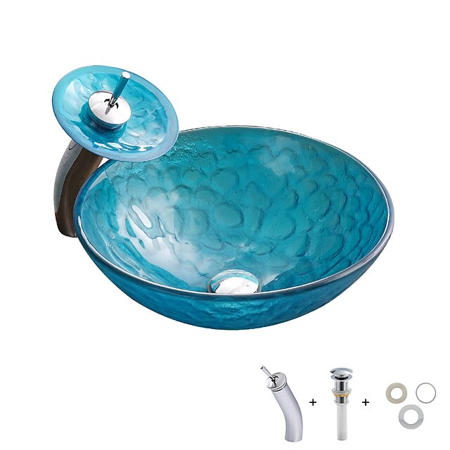  Lavabo de baño/grifo de baño/anillo de montaje de baño lavabo de tocador-lavabo redondo de vidrio templado