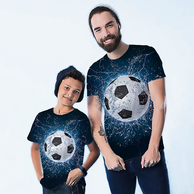 Dad and Son Tee Graphic Print Blue Navy Blue Short Sleeve Active Matching Outfits / Kids / Summer