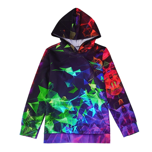 Baby & Kids Boys Clothing | Kids Boys Hoodie & Sweatshirt Pullover Long Sleeve Black 3D Print Rainbow Graphic Optical Illusion C