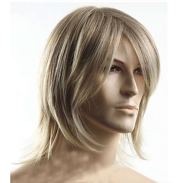  Blonde Wigs for Men Fashion Mens Boys Style Straight Blonde Hair Cosplay Party Daily Wear Hair Full Wig