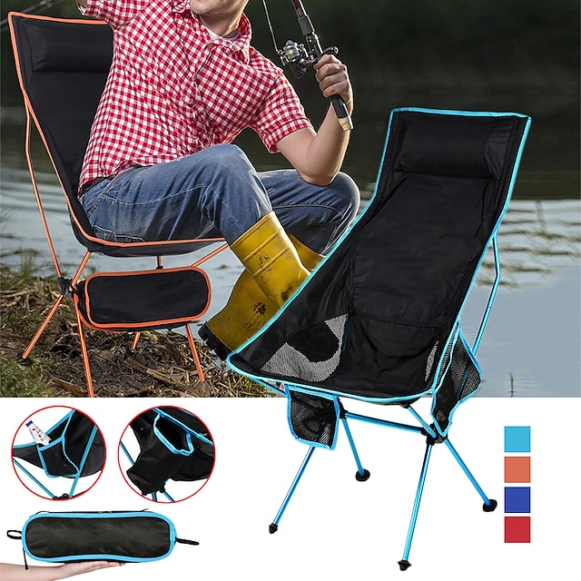 Folding Chair Beach Chair Camping Chair Fishing Chair with Cup Holder with Side Pocket High Back with Headrest Portable Ultra Light (UL) Foldable Comfortable Mesh Aluminium Alloy for 1 person Hunting