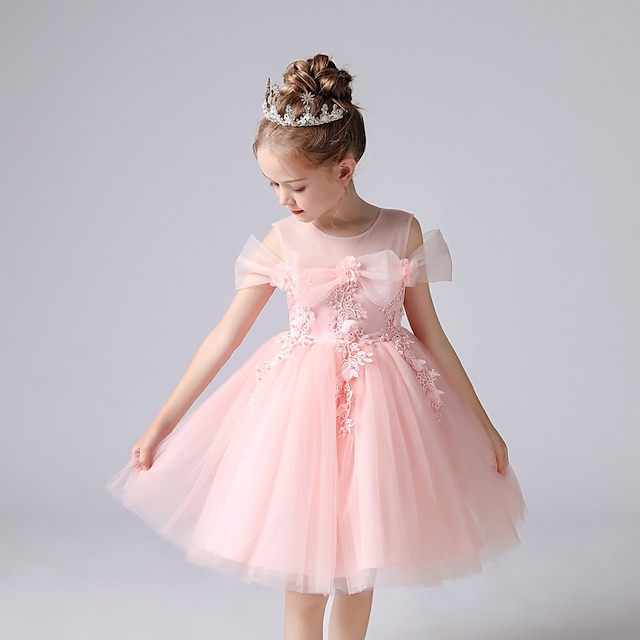 Baby & Kids Girls Clothing | Kids Little Girls Dress Solid Colored Birthday Party Festival Beaded White Blushing Pink Knee-lengt