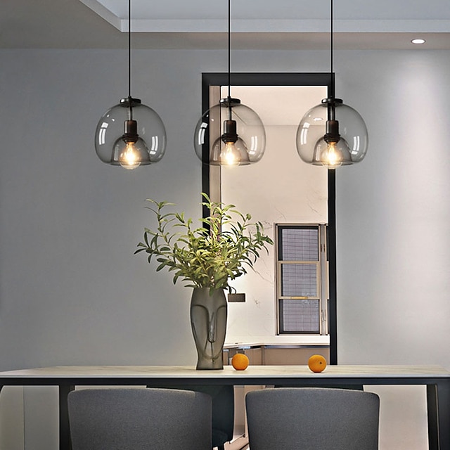  LED suspension moderne en verre cuisine îlot de lumière 23 cm vintage en métal en couches géométriques peintes en gris pays salon chambre salle à manger cuisine lumières