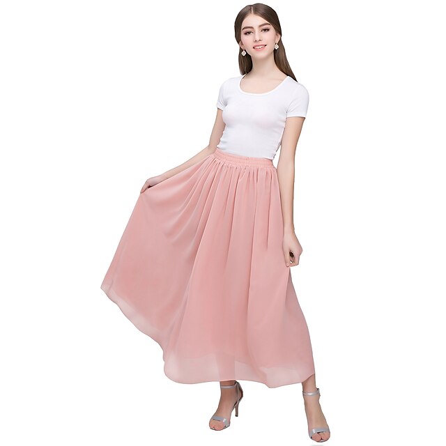 Womens Clothing Womens Bottoms | womens chiffon retro maxi skirt vintage ankle-length skirts (xxx-large, lavender) - MQ35607