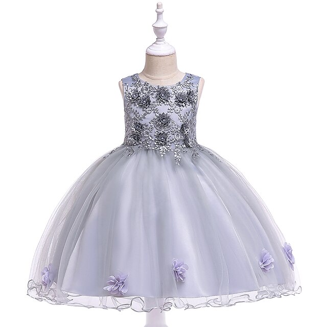 

Kids Little Girls' Dress Floral Flower A Line Dress Special Occasion Mesh Gray Pink Red Midi Sleeveless Princess Sweet Dresses Summer Regular Fit 3-10 Years