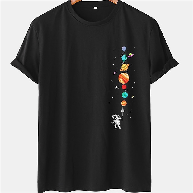  Men's Astronaut Planet T Shirt Tee Cotton Short Sleeve Graphic Shirt Black Navy Blue Comfortable Tee Casual Fashion Designer Clothing