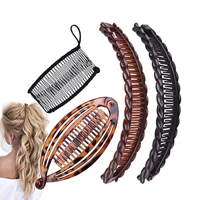  4 Pcs Banana Hair Clips Vintage Clincher Combs Tool For Thick Curly Hair Accessories Fish Shape Ponytail Holer Claws Grips Clamp Clip Claws Set For Women