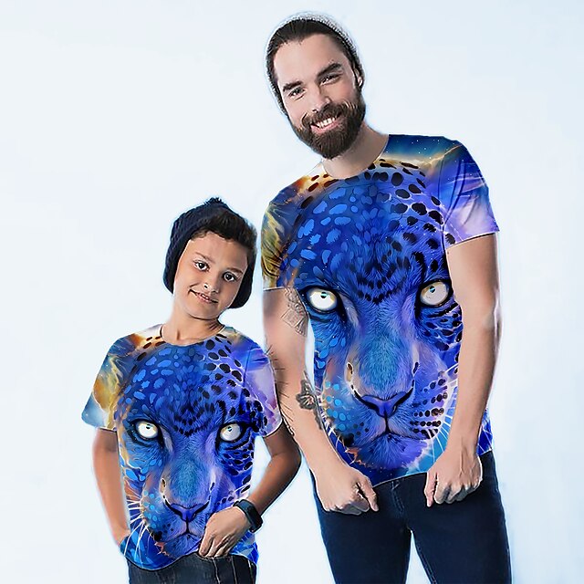 Baby & Kids Matching Outfits | Dad and Son T shirt Tee Graphic Print Blue Royal Blue Short Sleeve 3D Print Active Matching Outfi