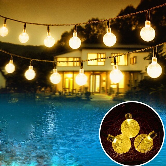  Solar String Lights Outdoor Bubble Crystal Ball LED Outdoor Lights Waterpoof 6.5m Lighting 30 LEDs Lights for Garland Garden Home Patio Lawn Party Holiday Outdoor Indoor Decor Solar Powered