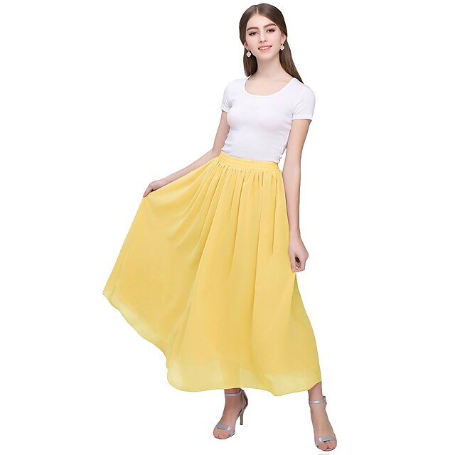 Womens Clothing Womens Bottoms | womens chiffon retro maxi skirt vintage ankle-length skirts (xxx-large, lavender) - MQ35607