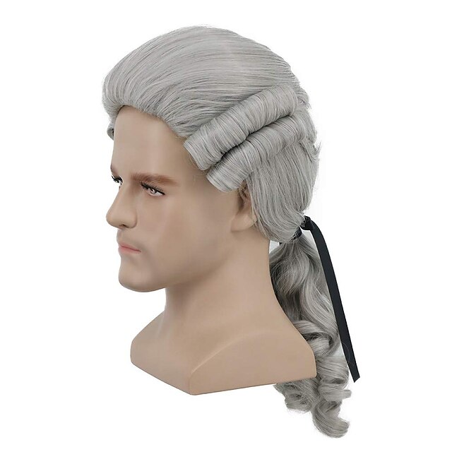  syntetisk paryk krøllet med hestehale paryk medium længde cremehvid grå hvid sort syntetisk hår herre cosplay festmode sort hvid