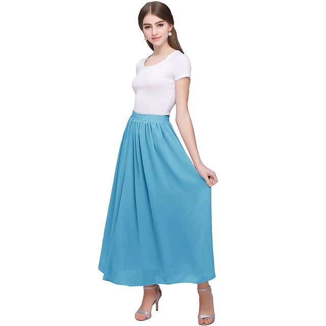 Womens Clothing Womens Bottoms | womens chiffon retro maxi skirt vintage ankle-length skirts (xxx-large, lavender) - MQ35607