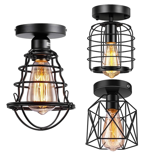 Led Ceiling Light Vintage Semi Flush Mount E26 E27 Black Base Metal Caged Industrial Fixture For Hallway Porch Bathroom Stairway Bedroom Kitchen 8597236 2022 76 83 Led Ceiling Light Vintage Semi Flush, Industrial Led Ceiling Light Fixtures