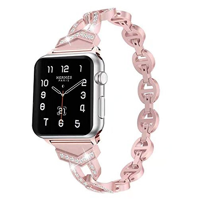  pulseira de relógio inteligente compatível com pulseiras de relógio apple 38mm 40mm 42mm 44mm série iwatch se / 6/5/4/3/2/1. pulseira pulseira de metal cravejada de diamantes brilhantes (rosa, 38 mm