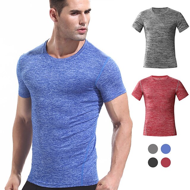 Sports & Outdoors Running, Jogging & Walking | Mens Crew Neck Yoga Top Summer Solid Color Red Blue Yoga Fitness Gym Workout Tee 