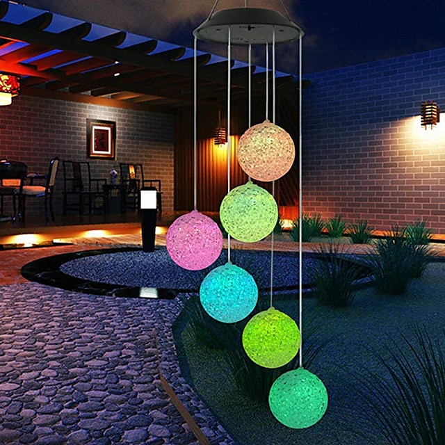  Outdoor Solar Lights Waterproof Colorful LED Ball Light Outdoor Hanging Lamp Balcony Garden Patio Room Decoration Wind Chime Light IP65 LED Solar Garden Light