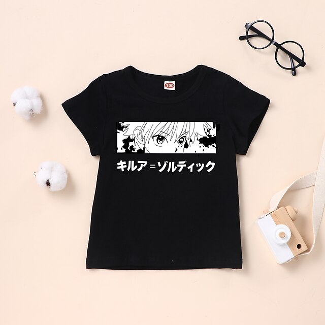 Baby & Kids Boys Clothing | Kids Boys T shirt Tee Short Sleeve Anime Graphic White Black Children Tops Summer Basic Daily Wear -