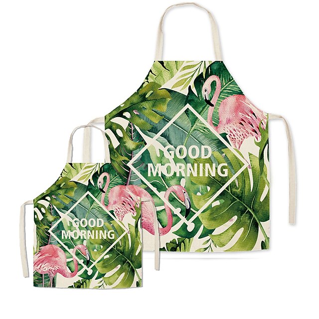  Mommy and Me Cute Flamingo and  Leaf Print Aprons