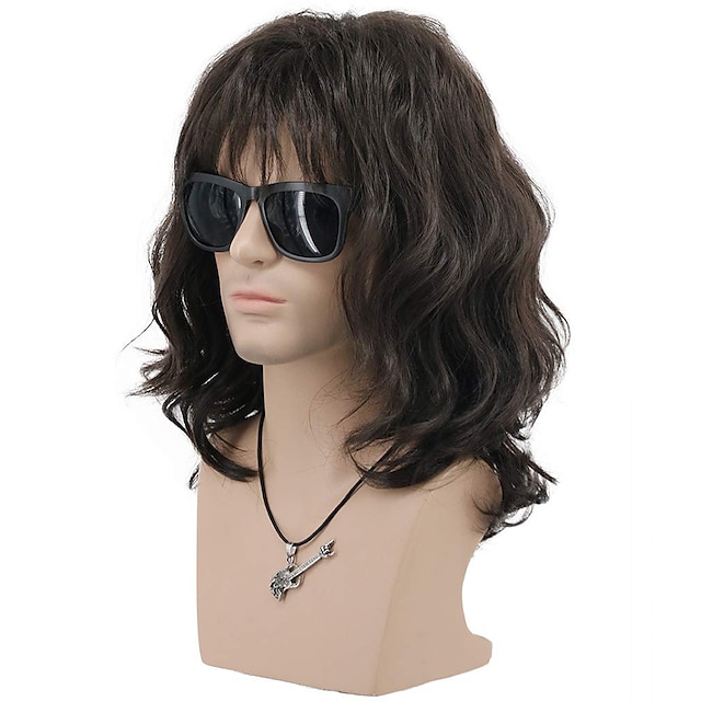 Beauty & Hair Wigs & Hair Pieces | Mullet Wig Synthetic Wig Wave Neat Bang Wig Medium Length Brown Blonde Synthetic Hair Mens Co