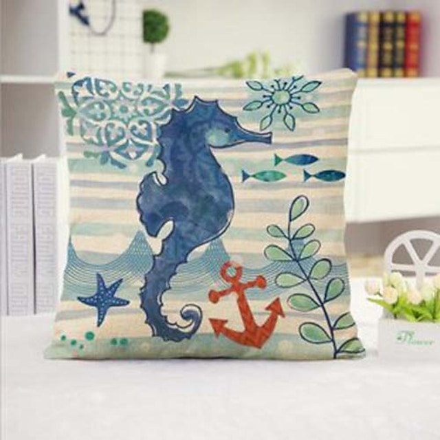 Home & Garden Home Decor | Blue Sea Horse Double Side Cushion Cover 1PC Soft Decorative SquarePillowcase for Sofa bedroom Car Ch