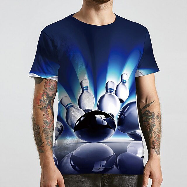 Men's Unisex Graphic Prints Bowling Ball T Shirt Tee Short Sleeve T shirt 3D Print Round Neck Shirt Designer Basic Big and Tall Casual Daily Blue Summer Clothing Apparel Plus Size S M L XL XXL 3XL 7