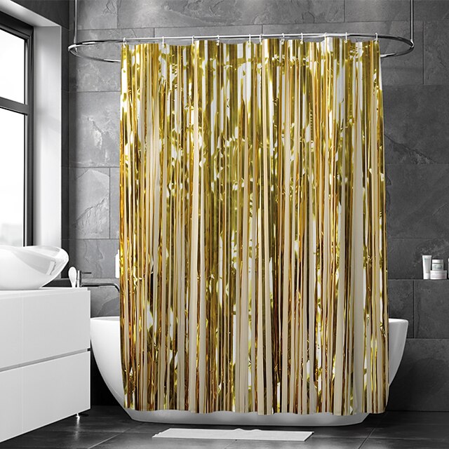  ستارة دش ذهبية مع خطافات ، ستارة دش قماشية مقاومة للماء لتزيين الحمام وموضوع حديث وكلاسيكي 70 بوصة