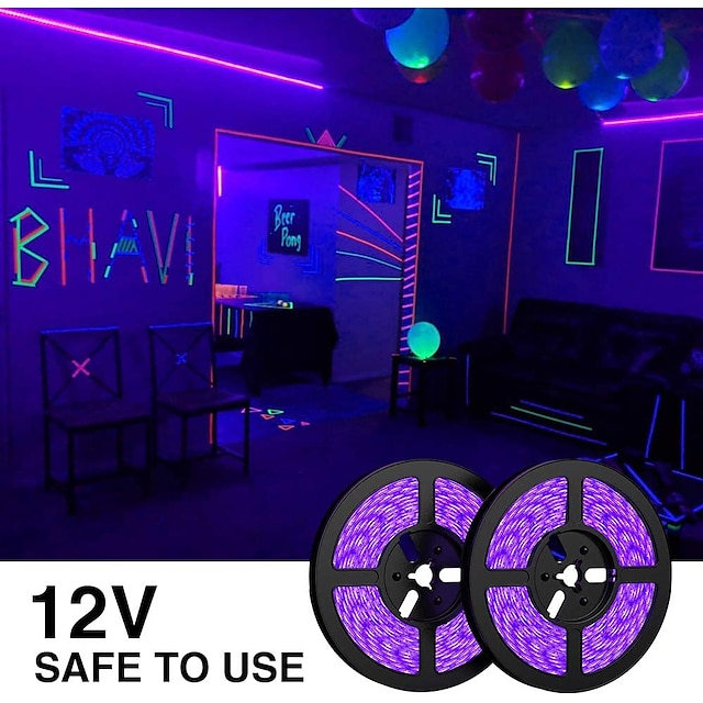 Led Strip Light 2x5m 328ft Led Uv Black Light Strip Kit 600 Units Uv Lamp Beads 12v Flexible 