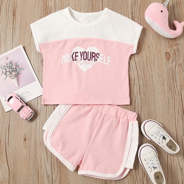 Baby & Kids Girls Clothing | Kids Girls Clothing Set 2 Pieces Sleeveless Black Pink Letter Print Cotton Daily Wear Basic Regular