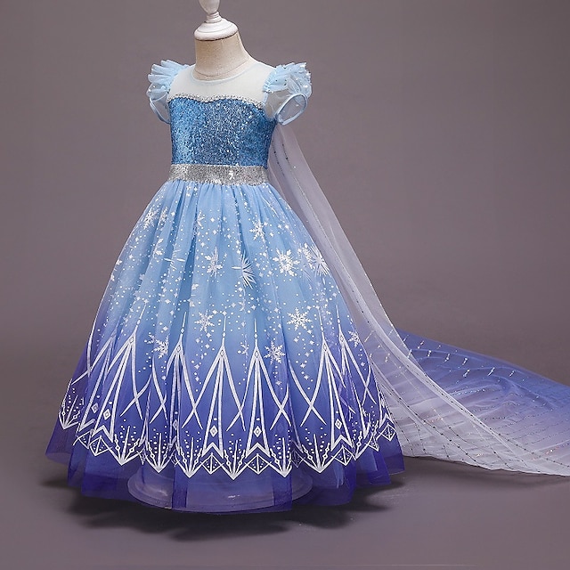  Frozen Hercegnő Elsa Ruhák Köpeny Virágos lány ruha Lány Filmsztár jelmez Szerepjáték Jelmezes buli Kék Gyermeknap Álarcos mulatság Esküvő Esküvői vendég Ruha