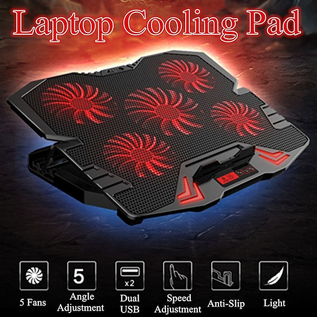 17 inch laptop laptop cooler fan led screen 2400rpm touch lcd laptop laptop pad 5 fan gaming notebook stand stand for gamer