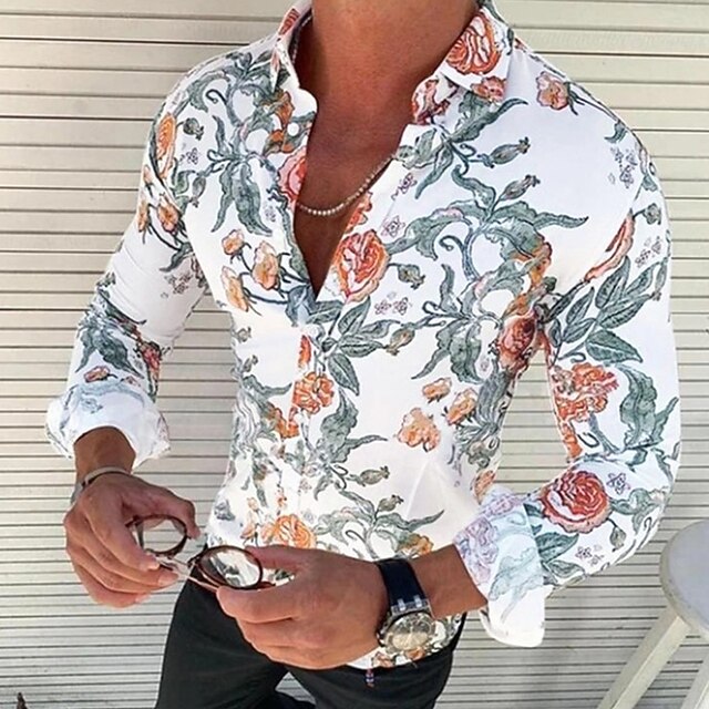 Men's Floral Shirt Button Up Shirt Long Sleeve Fashion Designer Casual Casual Daily Holiday Spring & Summer Turndown Button-Down Black White Yellow Red Navy Blue 7