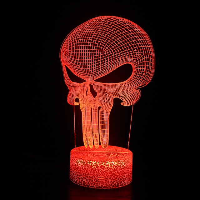  3D Night Light Punisher Skull For Kids 3D Nightlight Illusion Lamp LED Desk Table Lamp With Remote Control  16 Colors Change Best Christmas Halloween Birthday Gift For Child Baby Boys Punisher