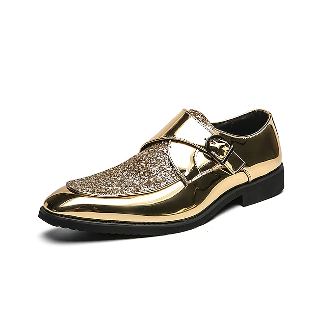 Men's Gold Glitter Dress Shoes – Shiny Formal Buckle Loafers for Parties, Weddings, and Special Events 9