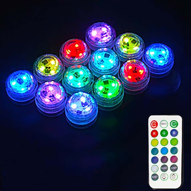 4PCS Submersible LED Lights Underwater Lights Remote for Pool Pond Vase Party 