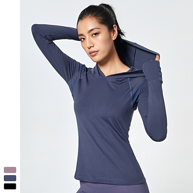Womens Long Sleeve Stretchy Loose Crew Neck Casual Thumbhole Active Pullover Top