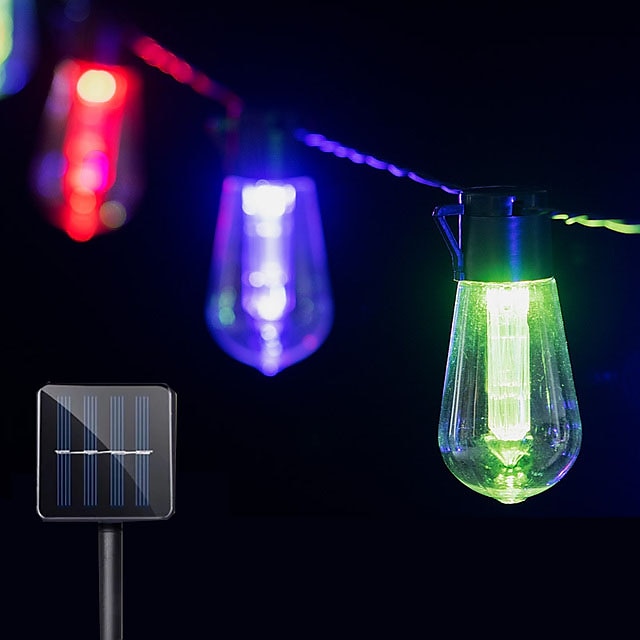  Solar Bulb String Lights Outdoor Solar Waterproof Retro Bulb Fairy String Lights 3M-10LEDs 5M-20LEDs 7M-30LEDs for Cafe Wedding Party Patio Holiday Decoration IP65 Garden Light