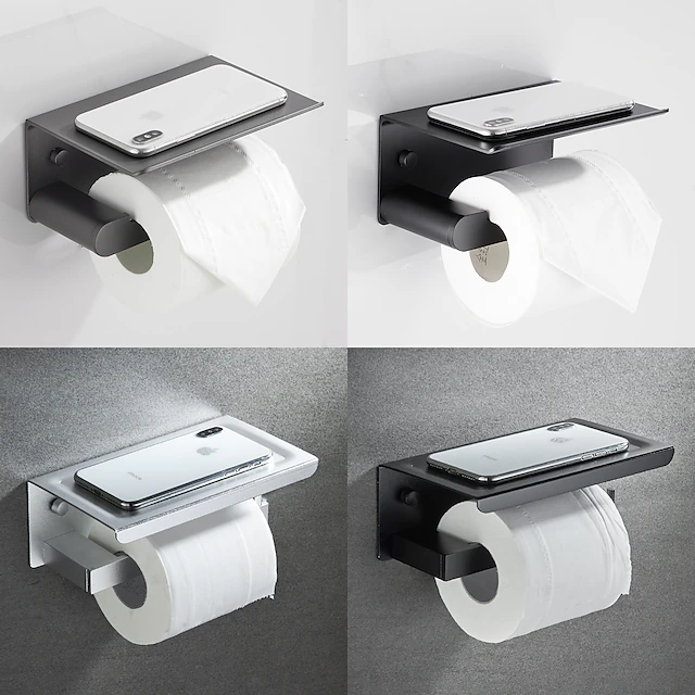 Toilet Paper Holder with Shelf Wall Mounted,Aluminum Toilet Paper Roll Holder, Tissue Roll with Mobile Phone Storage 18