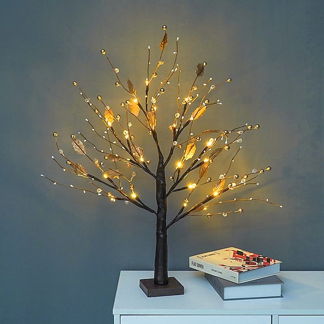  LED Golden Leaf Christmas Tree Light Easter Tree Light Home Tabletop Decoration for Wedding Valentine's Day Christmas Party