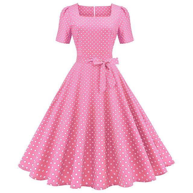 Polka Dots 1950s Grease Outfits Cocktail Dress Dress Rockabilly Flare Dress Polka Dot Square Neck Fancy Dress Women's Christmas Halloween Carnival Vacation Homecoming Prom Adults' Dress 16
