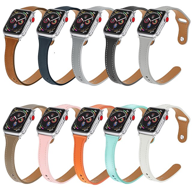 Slimme horlogeband voor Apple iWatch Apple Watch-serie 7 / SE / 6/5/4/3/2/1  Leren lus Zakelijke band Echt leer Zakelijk Zacht Vervanging Polsband  8607898 2022 – €14.99