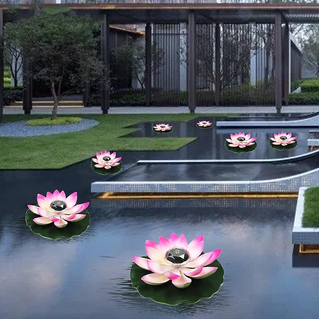  Solar Lights Outdoor Waterproof LED Lotus Pond Lamp Colorful Color Changing Swimming Pool Landscape Garden Decorative Light