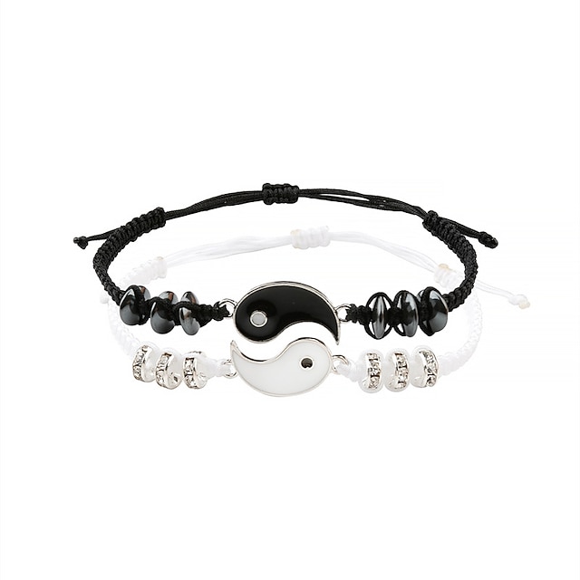  meilleur ami bracelets pour 2 assortis yin yang cordon réglable bracelet pour bff relation d'amitié petit ami petite amie cadeau de valentines (argent)