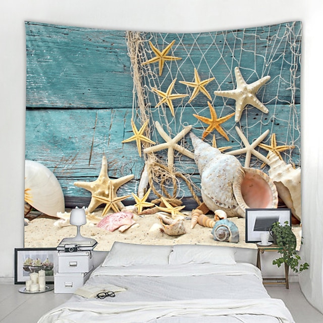  שטיח קיר חוף תלוי על קיר ארט דקו וילון שמיכה תלוי בבית קישוט סלון חדר שינה רשת דייגי כוכב ים