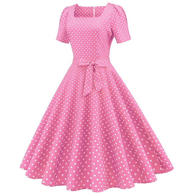 Années 50 Robe Col Carré À Pois Lucille