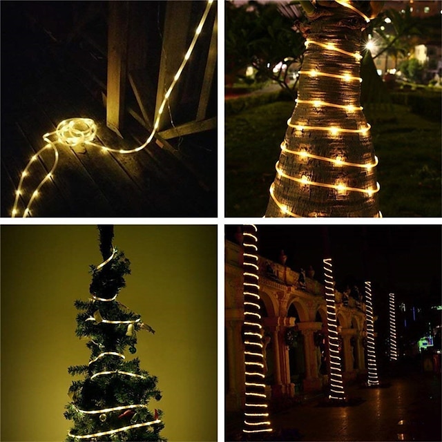 Outdoor Solar String Lights 12M 7M Solar Powered IP65 Rope Tube String