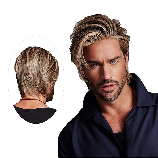  keskiaikainen peruukki miesten peruukki lyhyt blondi ruskea kerroksinen luonnollinen synteettinen hius täysi peruukit miespuolisille miehille päivittäiset juhlavaatteet