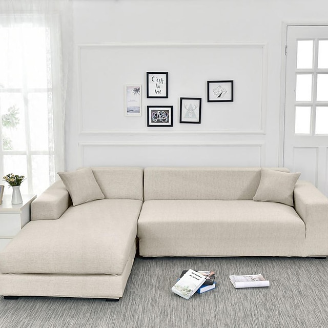  ανοιχτό γκρι αντιολισθητικά καλύμματα ελαστικού σχήματος l κάλυμμα καναπέ, εξαιρετικά μαλακό υφασμάτινο κάλυμμα καναπέ, προστατευτικό επίπλων καναπέ με μία δωρεάν θήκη