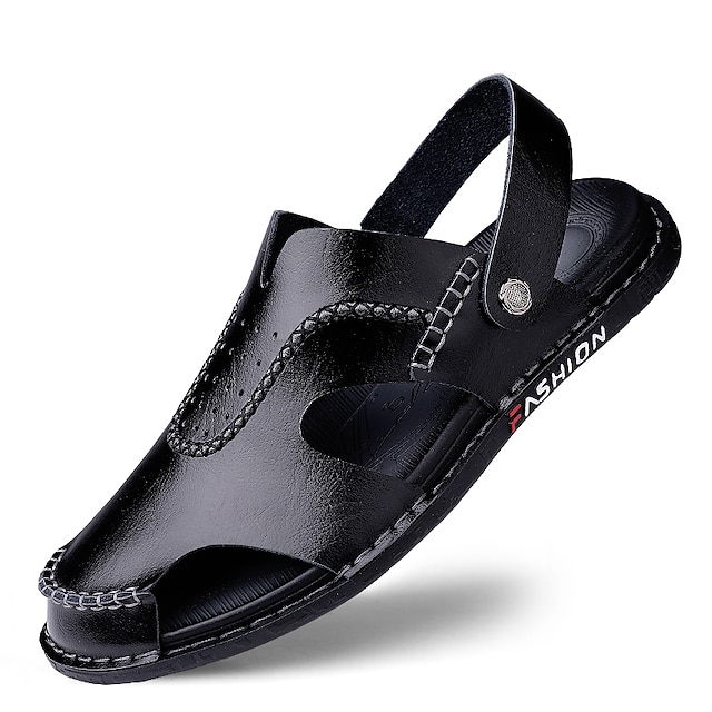  mäns lädersandaler tofflor stängda tå sandaler svarta handgjorda sandaler casual strand utomhus dagliga skor