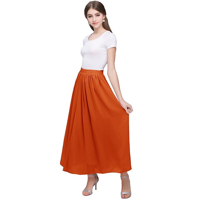 Womens Clothing Womens Bottoms | womens chiffon retro maxi skirt vintage ankle-length skirts (xxx-large, lavender) - MQ35607